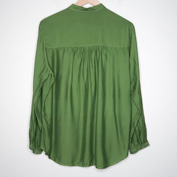 Nurture Womens Silk Button Up Shirt Size Medium Green Boho Lagenlook Hippie‎ - Picture 2 of 10